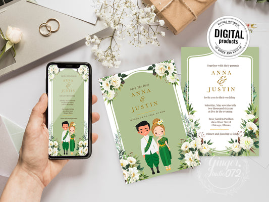 Cute Asian, Khmer, Lao, Thai Wedding invitation, E-Invite template #sewc230504