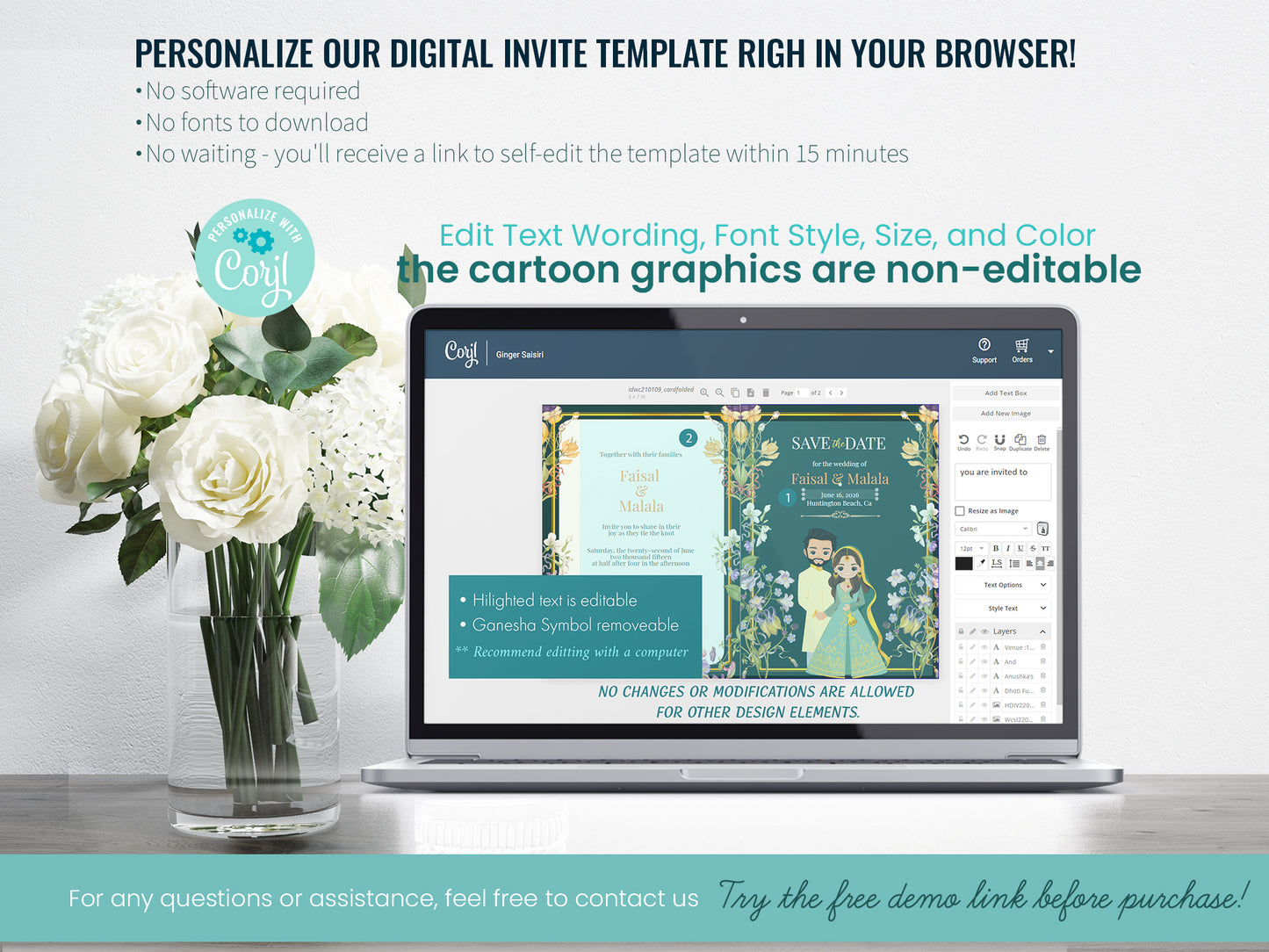 Cute Indian/Hindu wedding invite, Haldi/Mehndi/Sangeet, Customize template #idwc210109