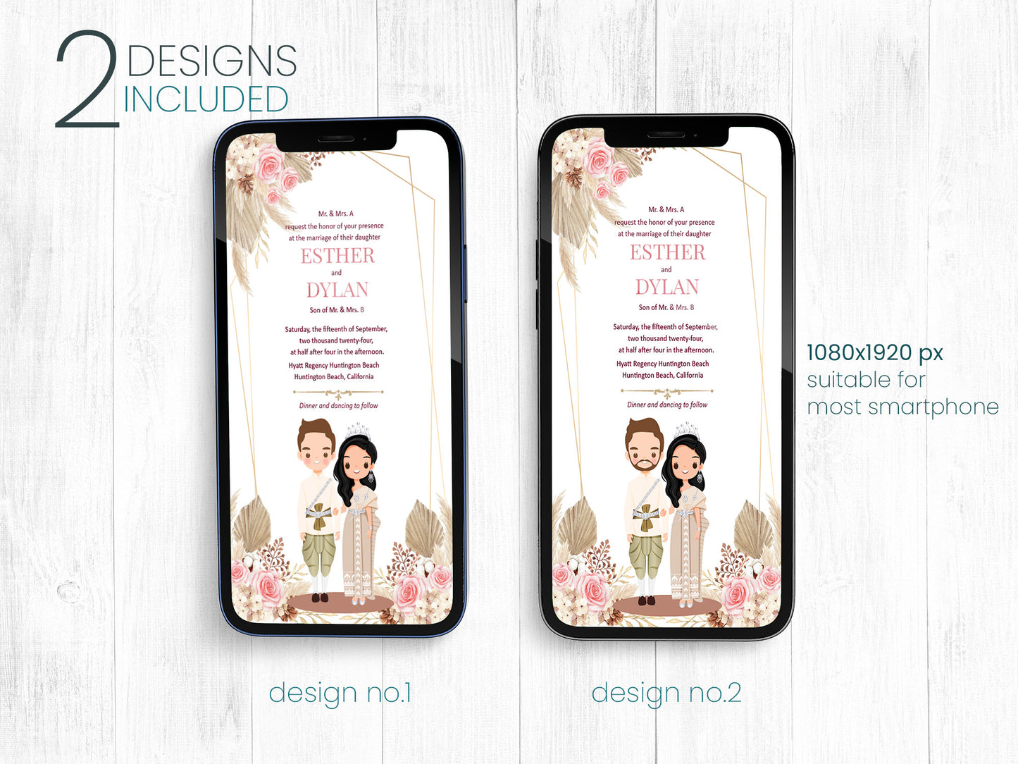 Cute Asian, Khmer, Lao, Thai Wedding invitation, E-Invite template #sewc220904