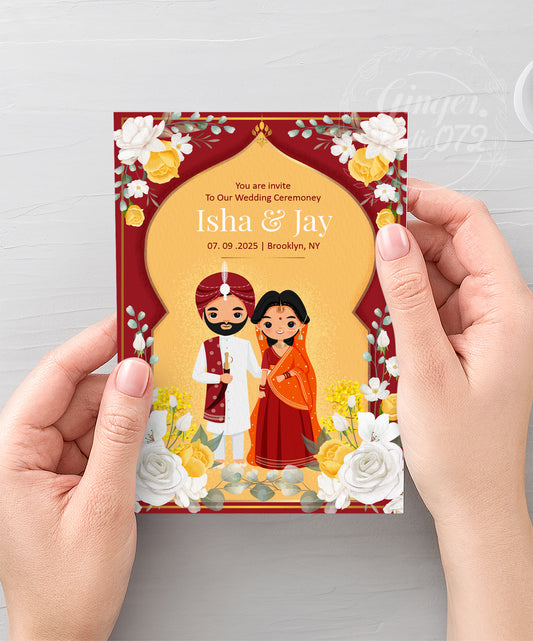 Cute Indian/Hindu wedding invite, Haldi/Mehndi/Sangeet, Customize template #idwc210201