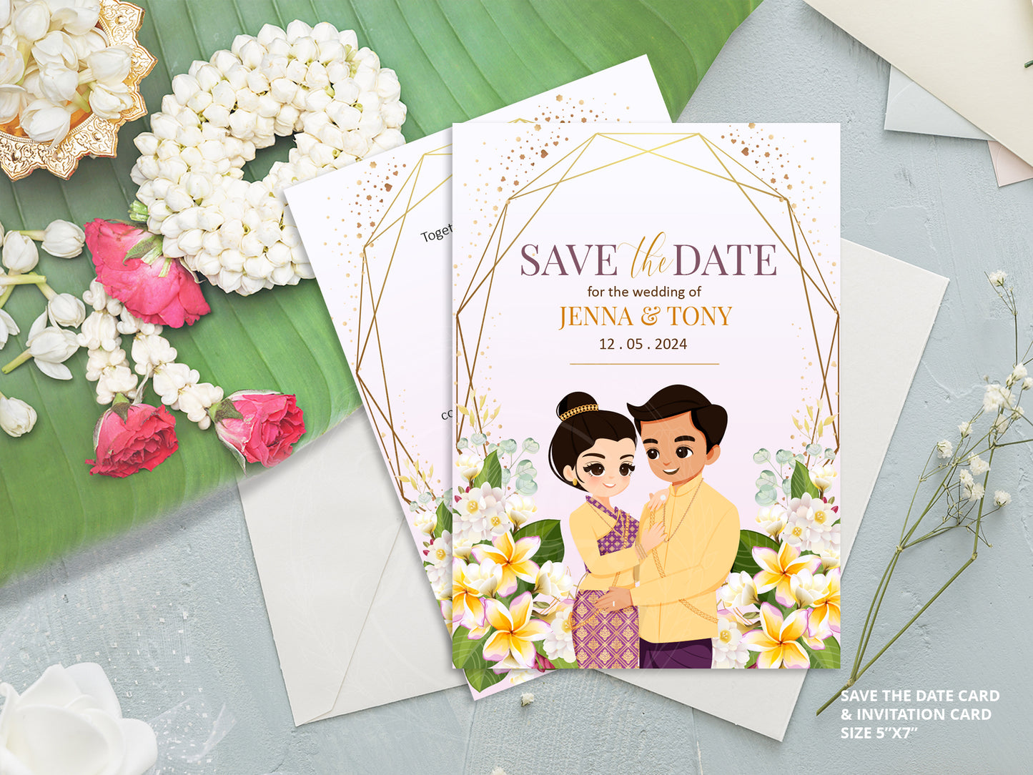 Cute Asian, Khmer, Lao, Thai Wedding invitation, E-Invite template #sewc230605