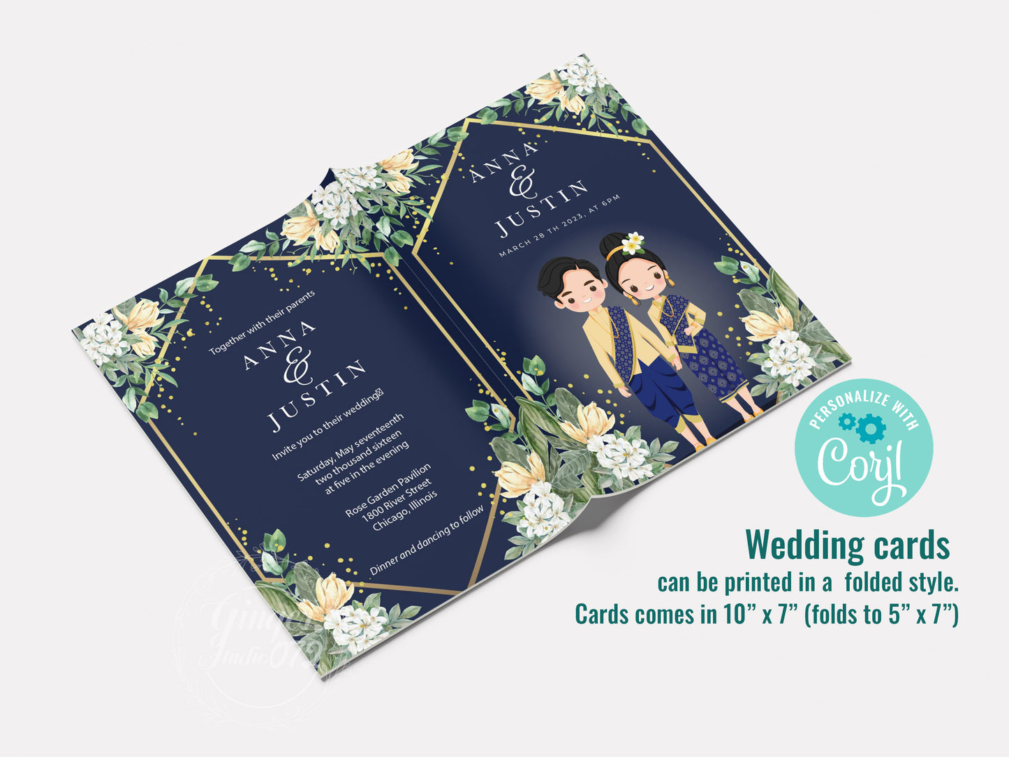 Cute Asian, Khmer, Lao, Thai Wedding invitation, E-Invite template #sewc211201