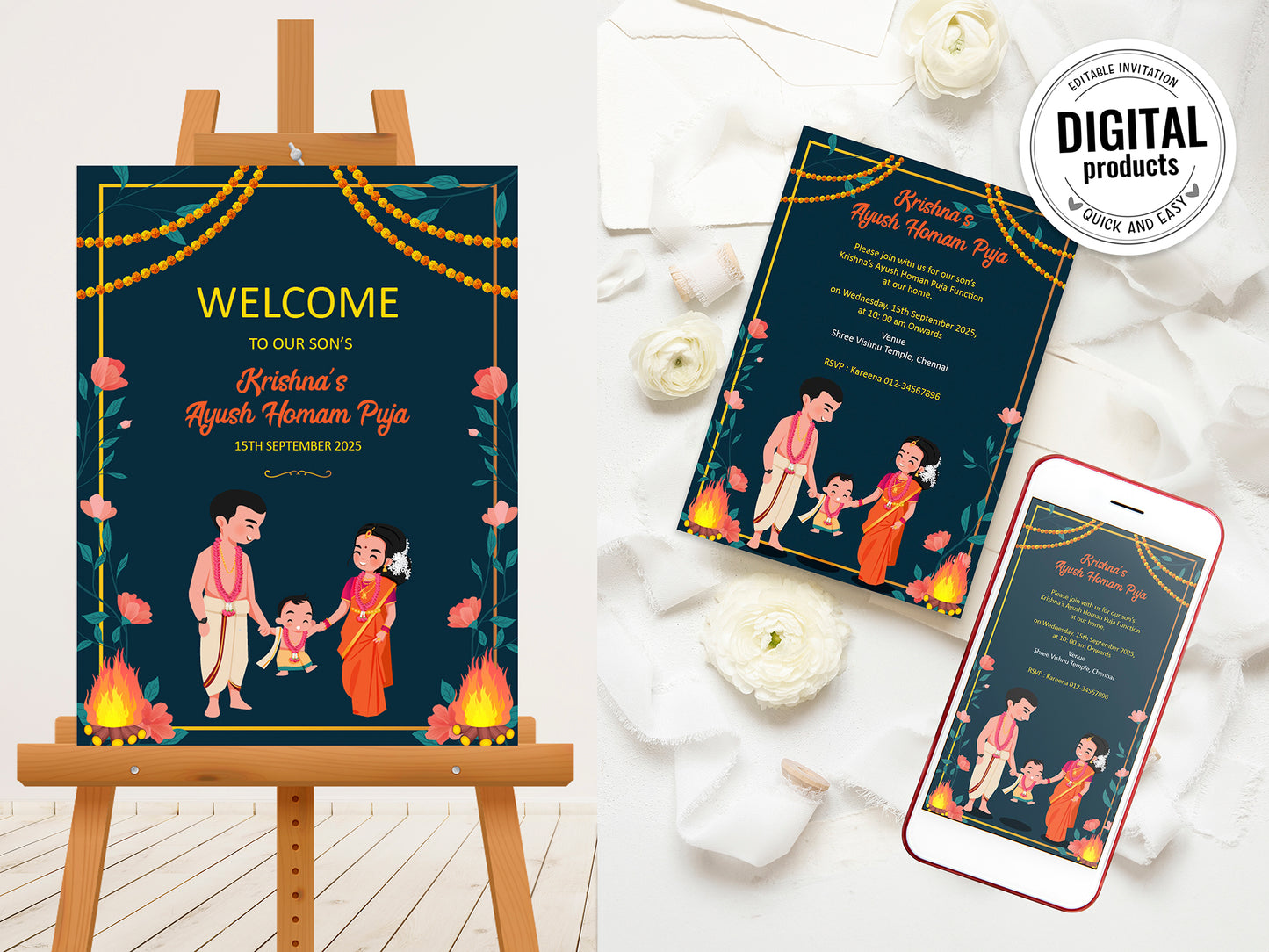 Cute Milestone invite, Ayush Homam puja function Customize Template #ibsc220701