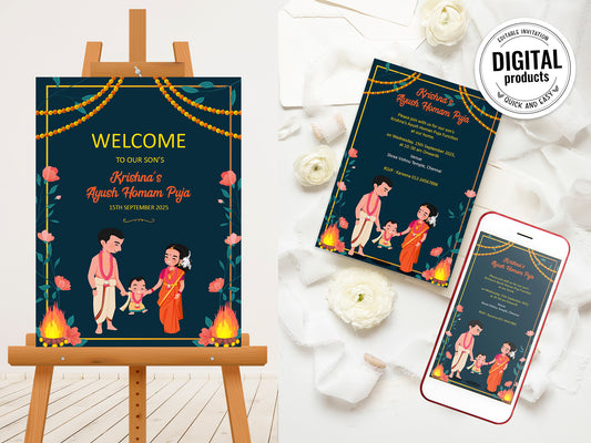 Cute Milestone invite, Ayush Homam puja function Customize Template #ibsc220701