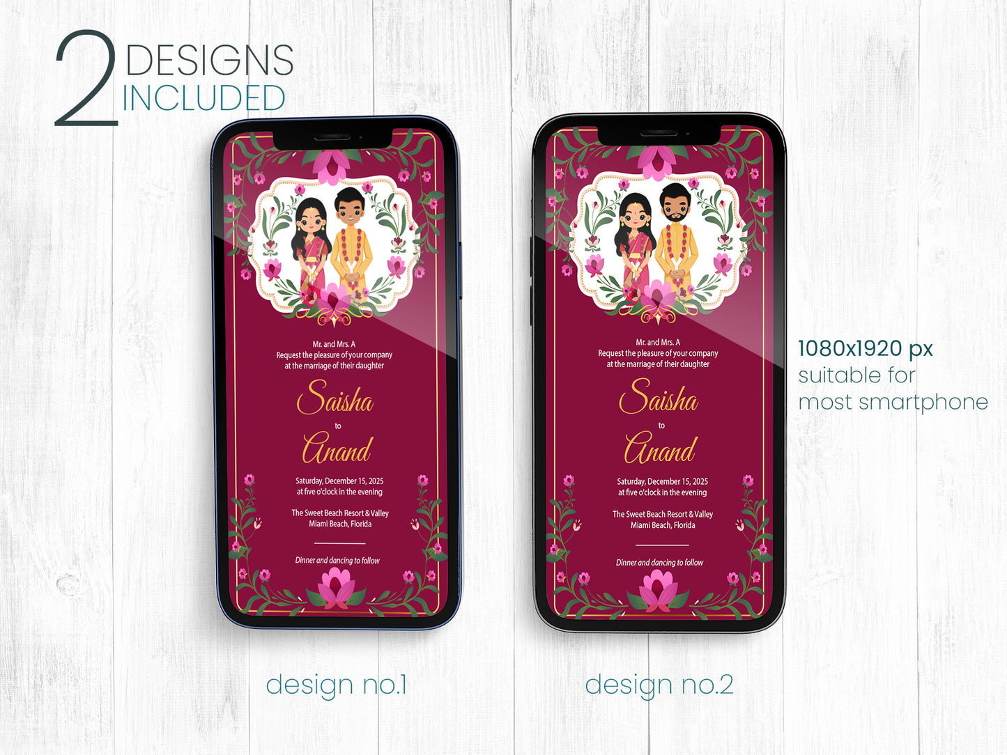 Cute Indian/Hindu wedding invite, Haldi/Mehndi/Sangeet, Customize template #idwc201101