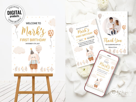 1st Birthday Celebration Kit : Personalized 1st Birthday Party template #bdtp240601