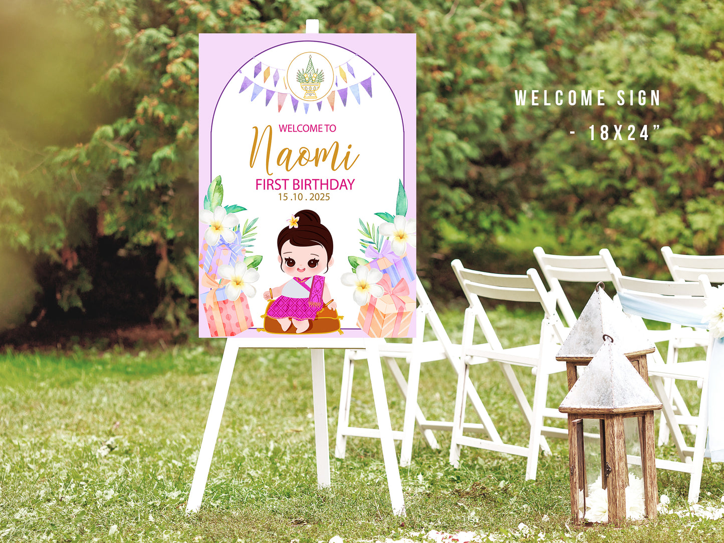 Cute 1st Birthday Invitation, Southeast Asian Theme, Customize Template #fbiv230504
