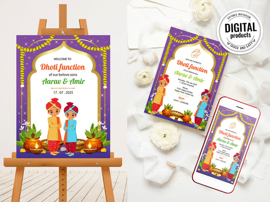 Cute Milestone invite, Dhoti function Ceremony, Customize Template  #hfiv220803