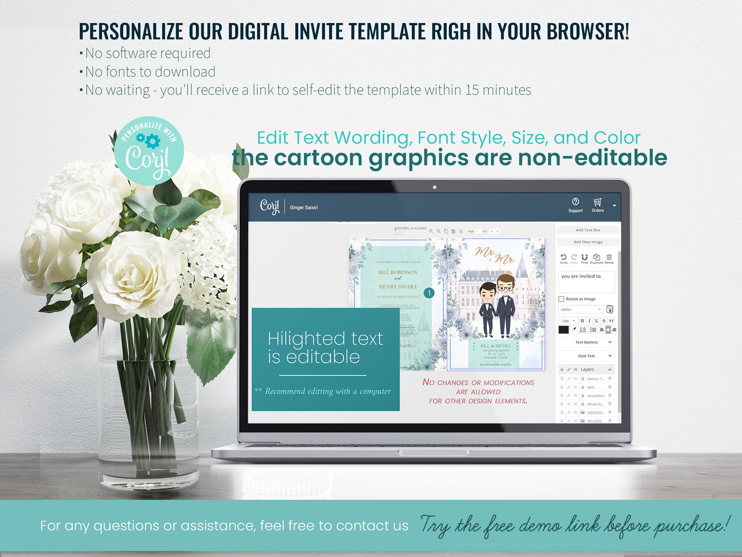 Cute LGBT wedding Invites, Asian-Caucasian wedding, customize template #lgbt220801