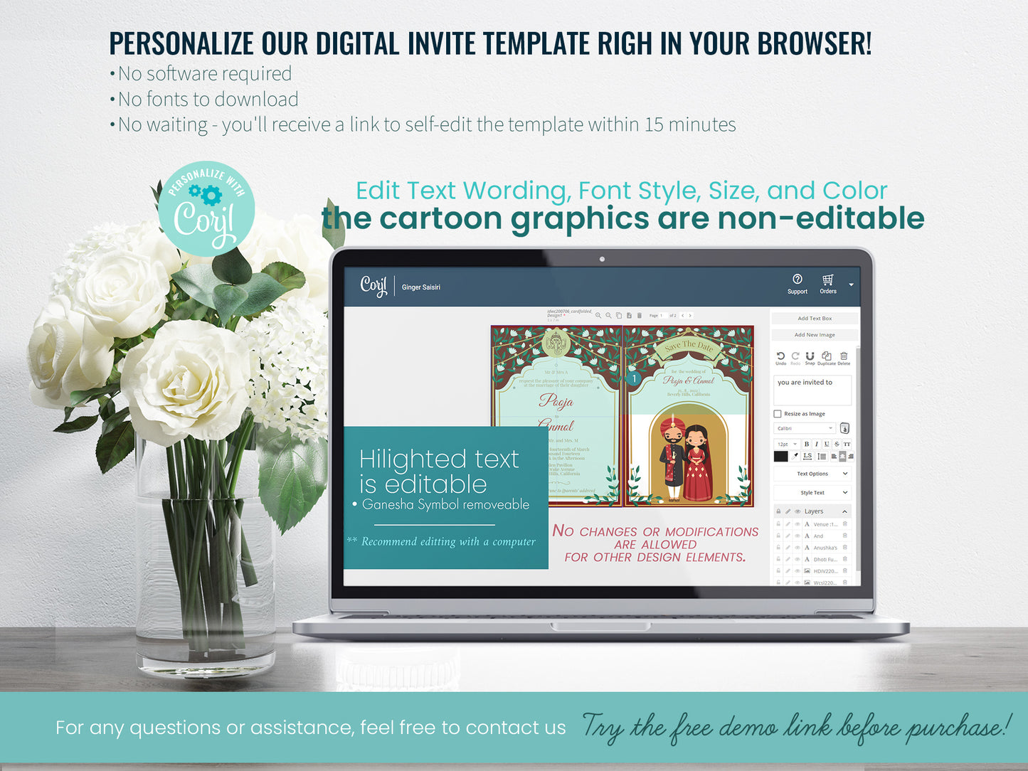 Cute Indian/Hindu wedding invite, Haldi/Mehndi/Sangeet, Customize template #idwc200706