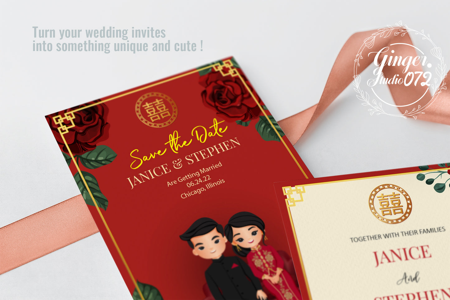 Cute Chinese Wedding, Tea Ceremony, invitation Template #cnwc210601