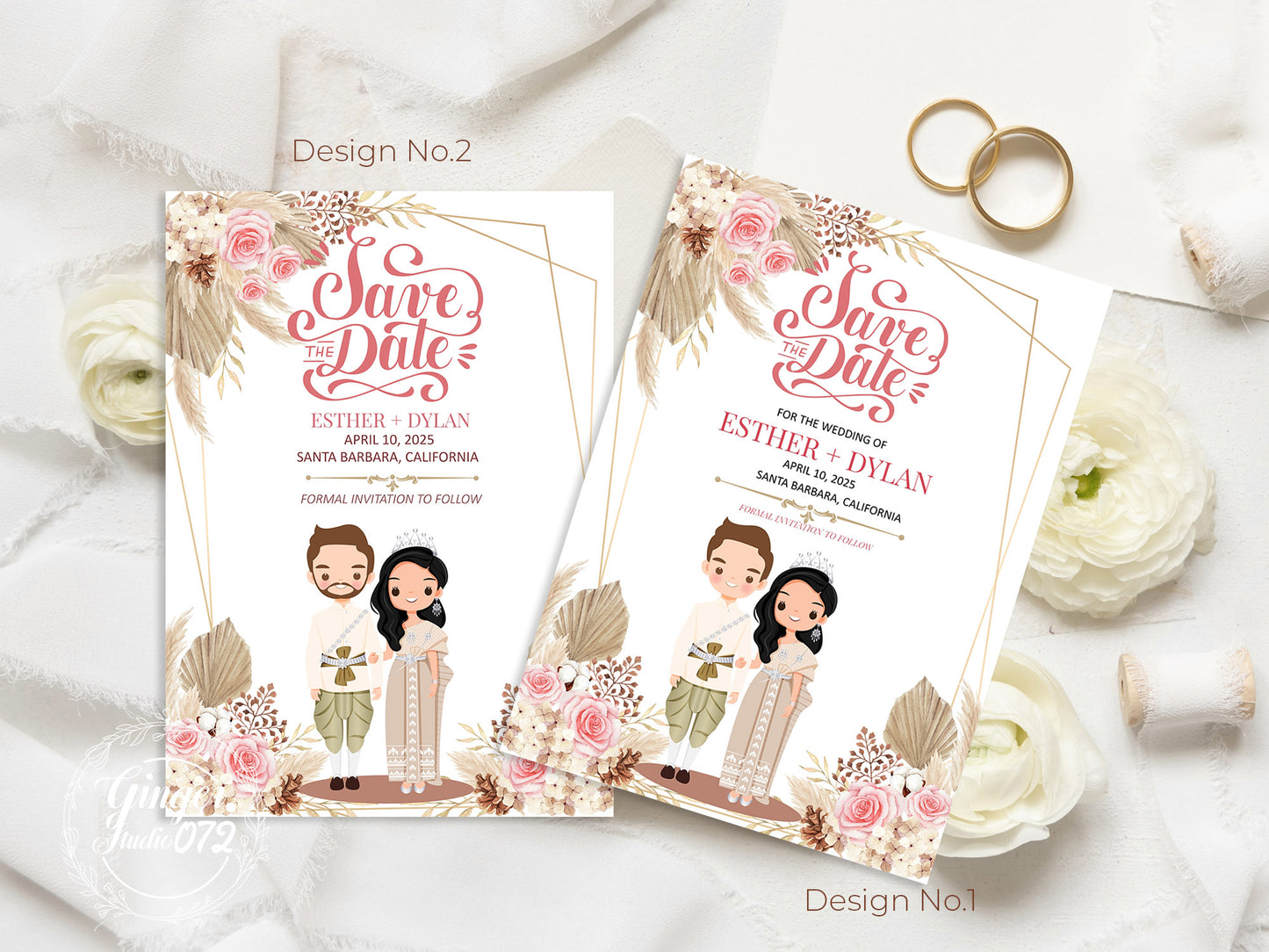 Cute Asian, Khmer, Lao, Thai Wedding invitation, E-Invite template #sewc220904