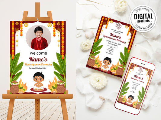 Cute Milestone invite, Upanayanam Ceremony, Customize Template #UNIV220901