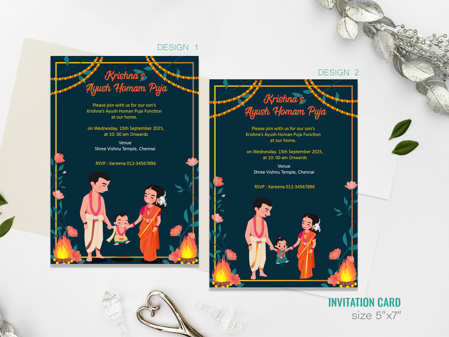 Cute Milestone invite, Ayush Homam puja function Customize Template #ibsc220701