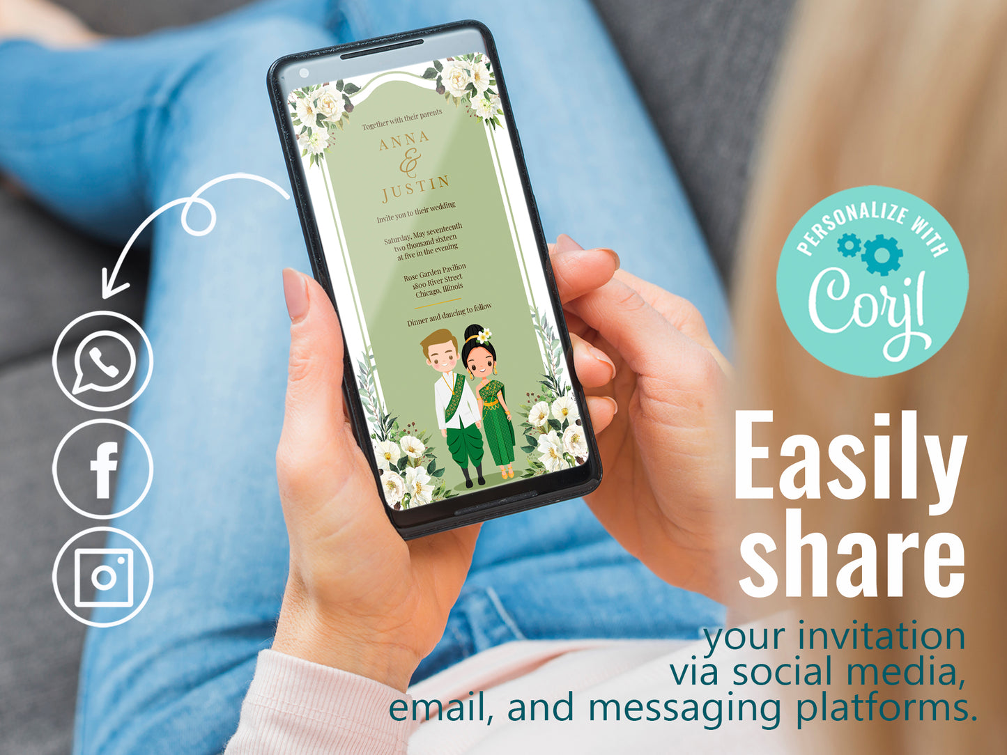 Cute Asian, Khmer, Lao, Thai Wedding invitation, E-Invite template #sewc230103