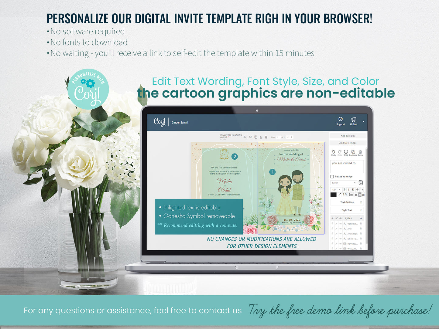 Cute Indian/Hindu wedding invite, Haldi/Mehndi/Sangeet, Customize template #idwc201003