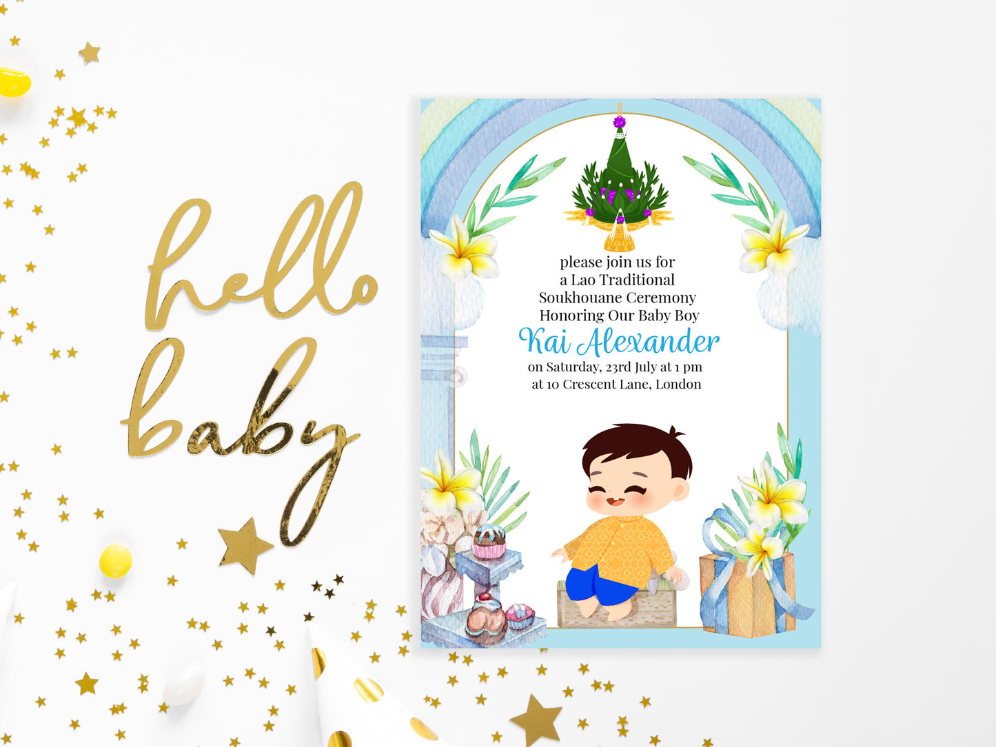Cute 1st Birthday Invitation, Southeast Asian Theme, Customize Template #fbiv230503