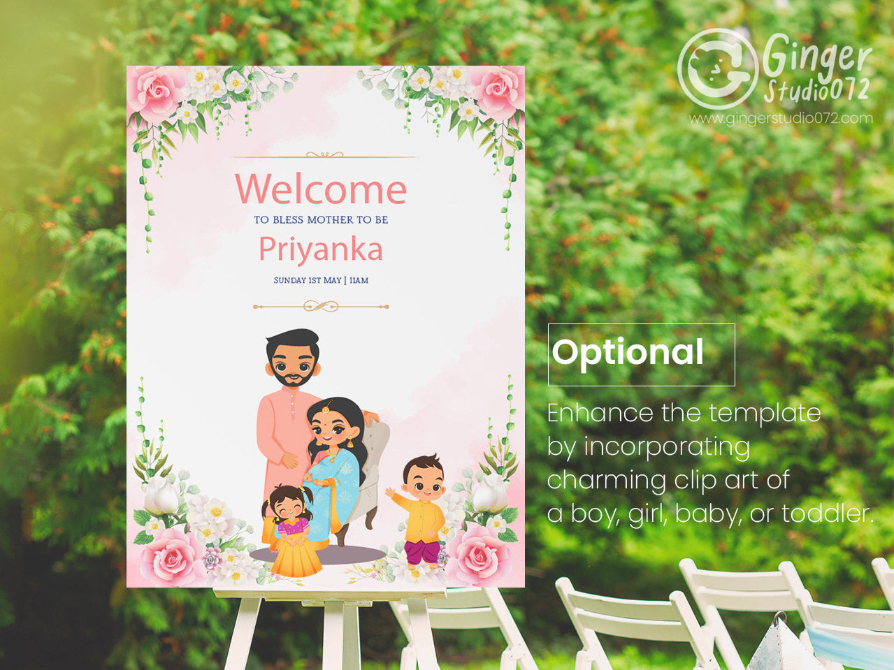Cute Baby Shower sign, Valaikaapu, Seemantham, Customize Template #wcsl220906
