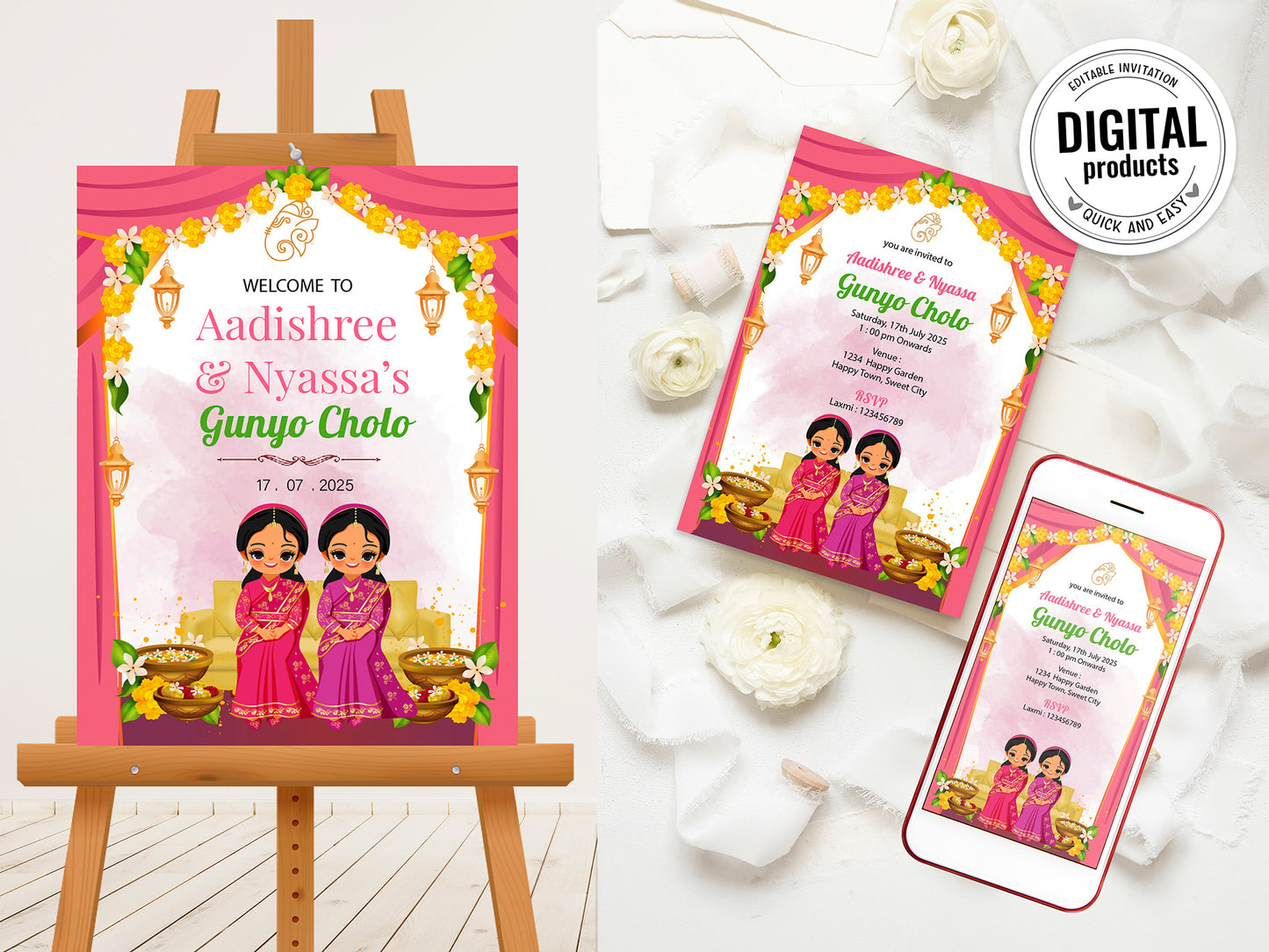 Cute Milestone invite, Gunyo Cholo ceremony, Customize Template #hfiv220805