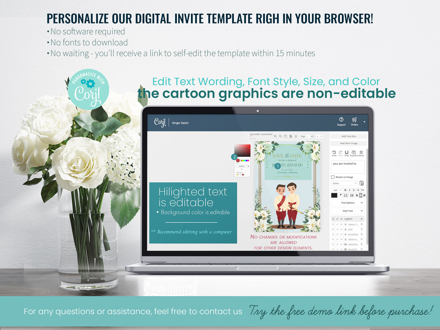 Cute LGBT wedding invite, Southeast Asian Theme, customize template #lbgt230201