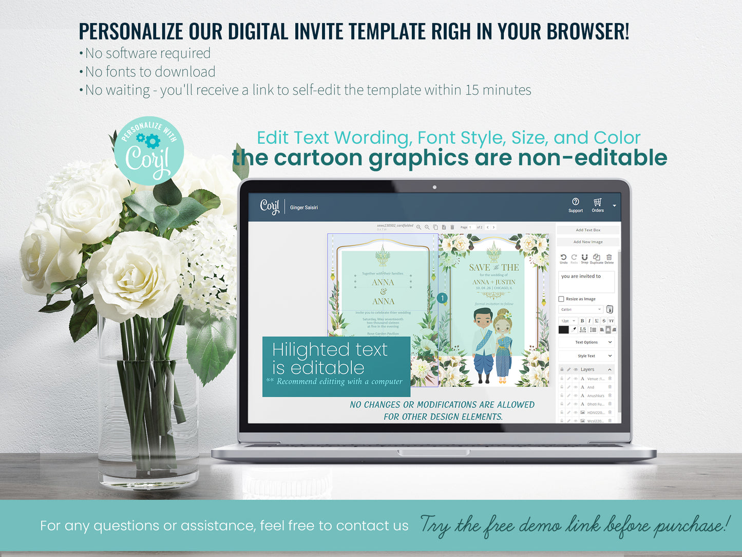 Cute Asian, Khmer, Lao, Thai Wedding invitation, E-Invite template  #sewc230502