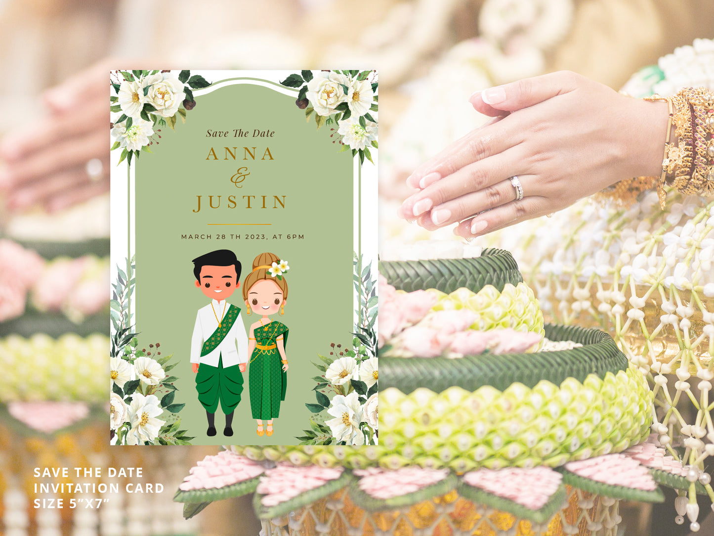 Cute Asian, Khmer, Lao, Thai Wedding invitation, E-Invite template #sewc230504
