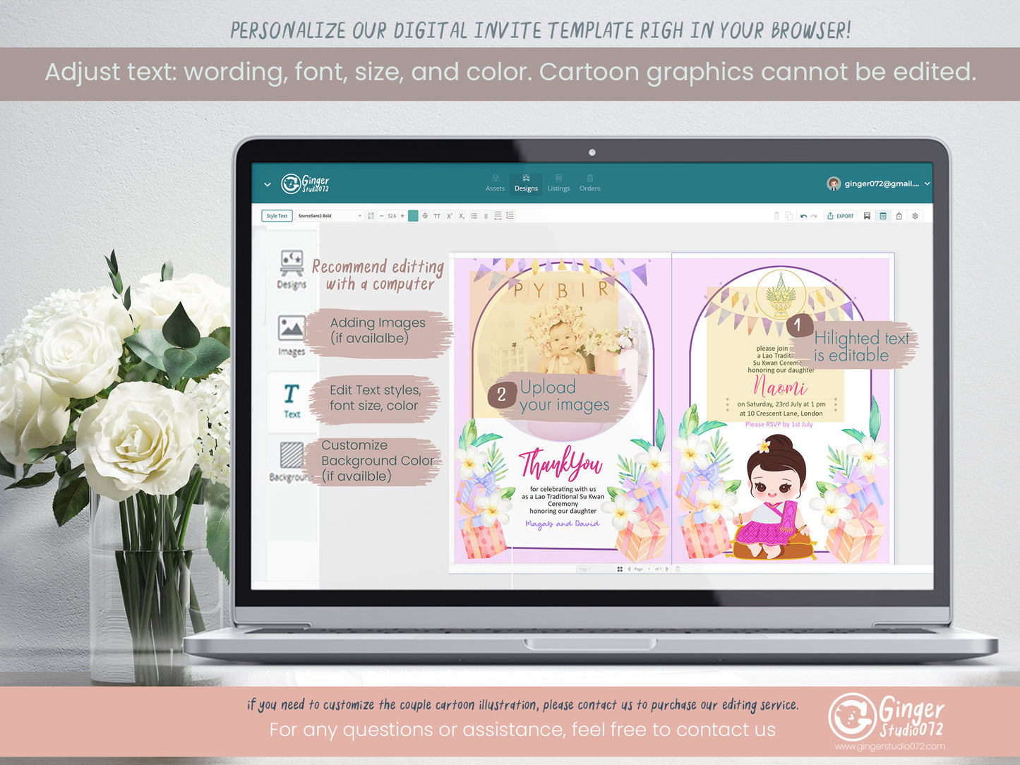 Cute 1st Birthday Invitation, Southeast Asian Theme, Customize Template #fbiv230504