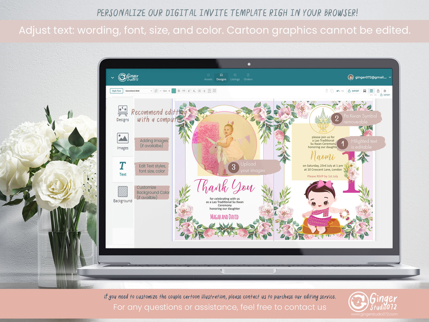 Cute 1st Birthday Invitation, Southeast Asian Theme, Customize Template #fbiv230501